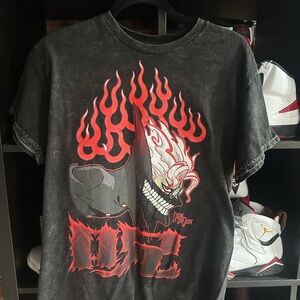 Black Graphic Tee with Red Flames